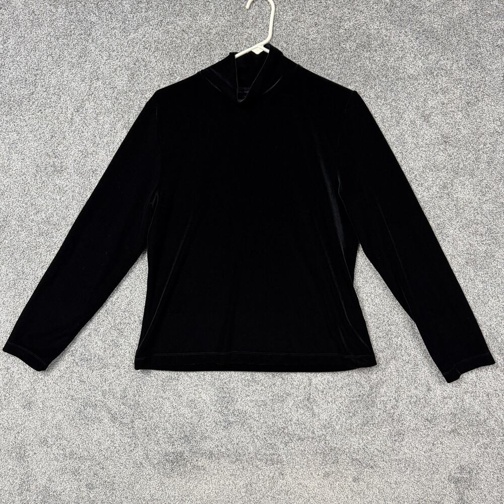 Lands End Top L 14-16 Black Velvet Mock Neck Long Sleeve Witchy Chic Whimsigoth